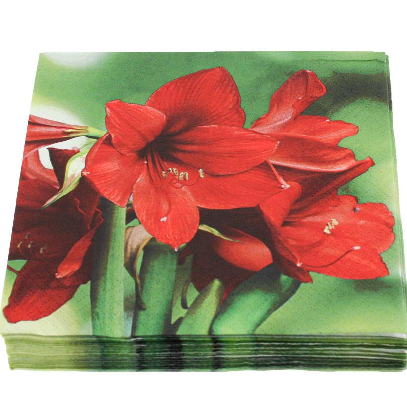 Servietter, røde amaryllis - Brødrene Flaarønning